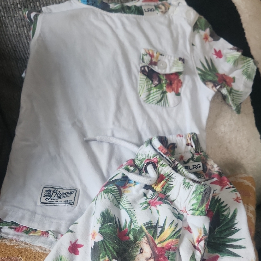 LRG White Tropical Floral Shirt and Shorts